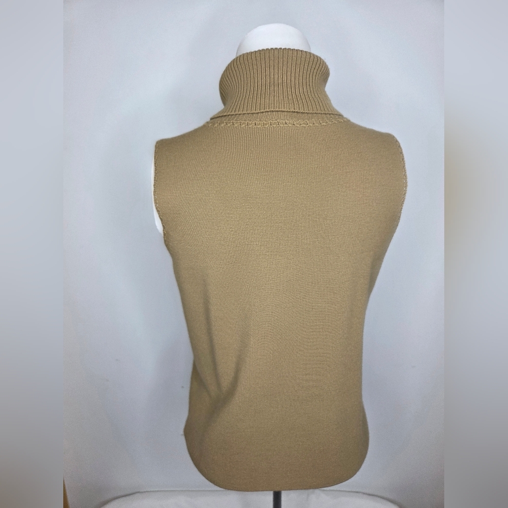 DKNY Size M Camel Color Turtleneck Sweater Vest In Suede Leather And Wool - Picture 2 of 9
